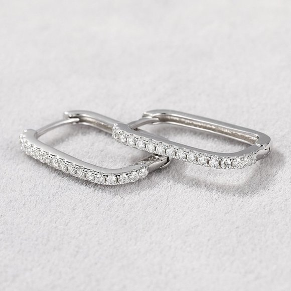 1.8 mm Moissanite Diamond Pave Rectangular Huggie Hoop Earrings NEW - Picture 1 of 11